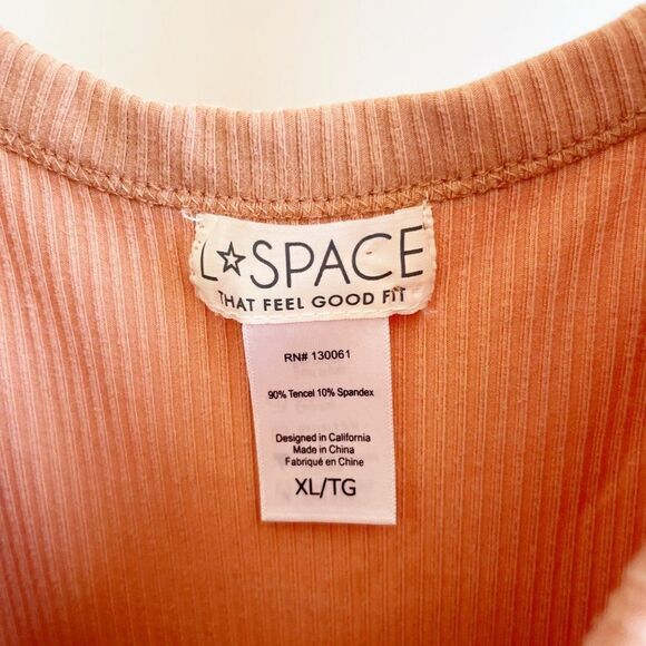 L Space Orange Ribbed Midi Dress Slit XL Sleeveless - Picture 2 of 7